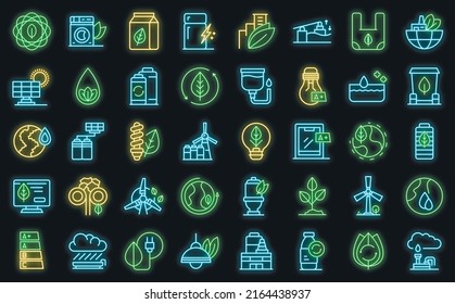 Environmentally friendly consumption icons set outline vector. Bio energy. Sustainable electricity vector neon