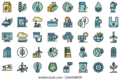 Los iconos de consumo respetuosos con el medio ambiente establecen el vector de contorno. Energía biológica. Electricidad sostenible
