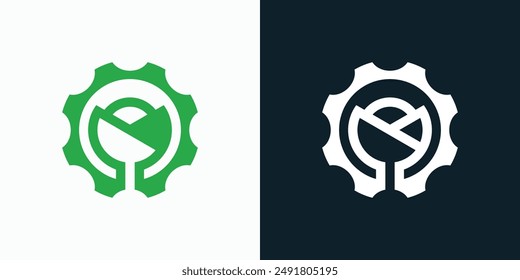 Environmentally friendly industrial gear shape vector logo design with modern, simple, clean and abstract style.