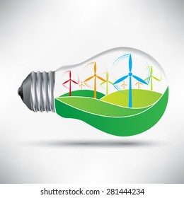 Environmentally friendly light bulb with windmills idea vector