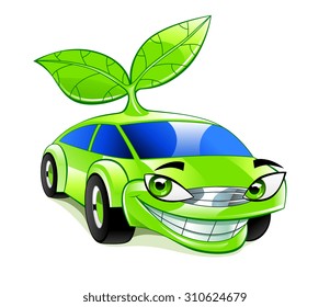 Environmentally friendly modern cartoon car on a white background.