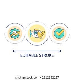 Environmentally friendly motor loop concept icon. Automotive technologies. Hybrid and electric motor abstract idea thin line illustration. Isolated outline drawing. Editable stroke. Arial font used