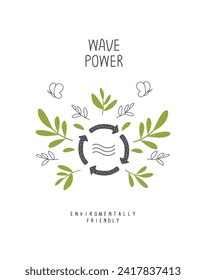 Environmentally friendly planet concept. Sprout with green leaves of the wave power sign. Think Green. Protect the World from pollution concept.

