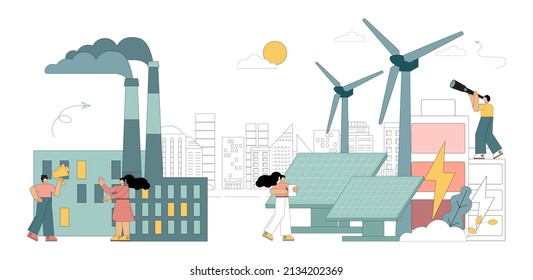 Environmentally friendly and polluting power generation. Vector illustration