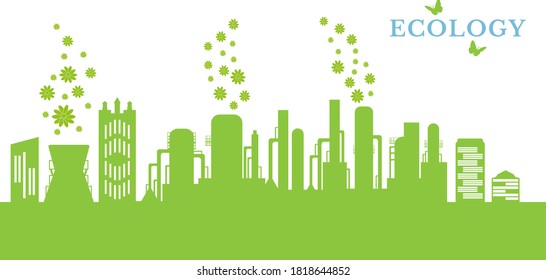 Environmentally friendly production without harmful emissions into the environment. Concept of environment conservation. Vector illustration.