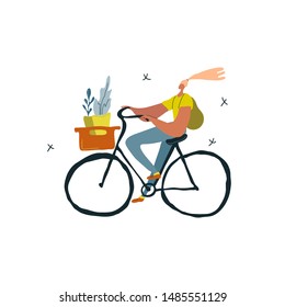 Environmentally friendly transport conception. Isolated vector illustration. Active young girl drives green transport. Modern urban lifestyle.