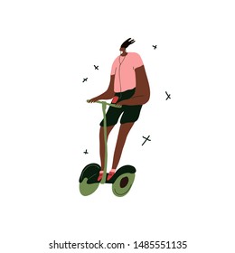 Environmentally friendly transport conception. Isolated vector illustration. Active young guy drives green transport. Modern urban lifestyle.