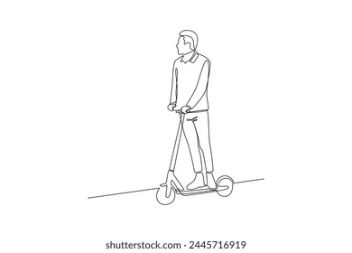 Environmentally friendly transport powered by renewable energy sources and green trasnportation. Pict of man going activity using electric scooter. Gyroboard, bicycle, scooter, scooter,skateboard.