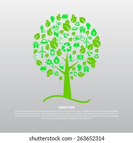 Environmentally Friendly Tree formed with Icons, vector.