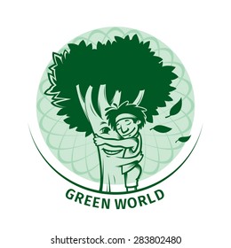 Environmentally friendly tree hugging man