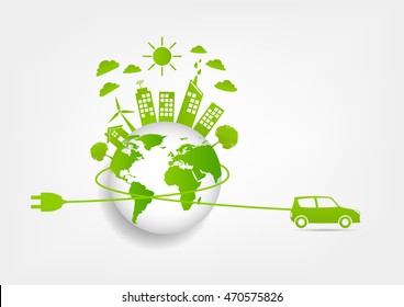 Environmentally friendly world with eco car, Vector illustration