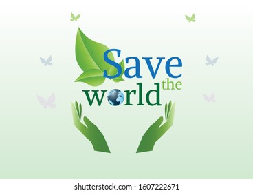 Environmentally friendly world with hands holding 
beautiful earth. Vector ecology concepts