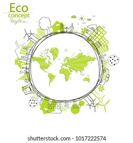 Environmentally friendly world. Illustration of ecology the concept of info graphics. Icon. Simple modern minimalistic style. Simple illustrated illustration for printing, web