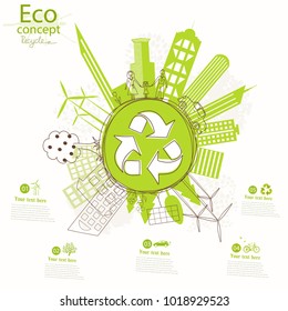Environmentally friendly world. Illustration of ecology the concept of info graphics. Icon. Simple modern minimalistic style. Simple illustrated illustration for printing, web