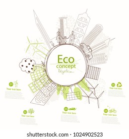 Environmentally friendly world. Illustration of ecology the concept of info graphics. Icon. Simple modern minimalistic style. Simple illustrated illustration for printing, web