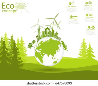 Environmentally friendly world. Illustration of ecology the concept of info graphics modern design. the icon and sign. ecological concepts