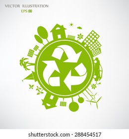 Environmentally friendly world. Vector illustration of ecology the concept of infographics modern design. Ecological concepts. Triangular recycling symbol. 