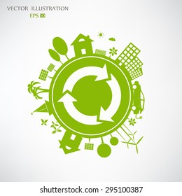 Environmentally friendly world. Vector illustration of ecology the concept of infographics modern design. Ecological concepts. Recycling symbol.