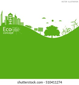 Environmentally friendly world. Vector illustration of ecology the concept of infographics modern design. The icon and sign. Ecological concepts. Electric car. Background. Paste text. 