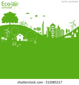 Environmentally friendly world. Vector illustration of ecology the concept of info graphics modern design. The icon and sign. Ecological concepts. Electric car. Background. Paste text.