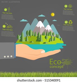 Environmentally friendly world. Vector illustration of ecology the concept of info graphics modern design. The icon and sign. Ecological concepts.