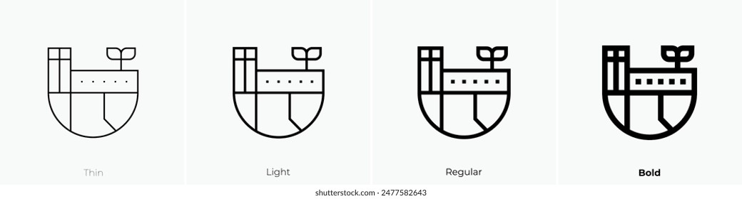 environmentally responsible factory icon. Thin, Light Regular And Bold style design isolated on white background