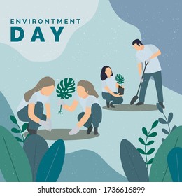 Environtment day, people with their activity in outdoor, planting a tree, vector illustration character