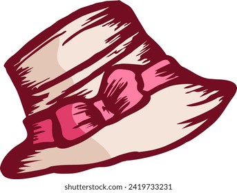 Envision a beautifully hand-drawn illustration featuring a woman's hat, exuding elegance and timeless style
