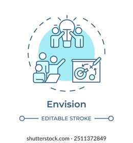 Envision concept icon. Project vision, goal. Business planning, workflow organization. Round shape line illustration. Abstract idea. Graphic design. Easy to use in infographic, presentation