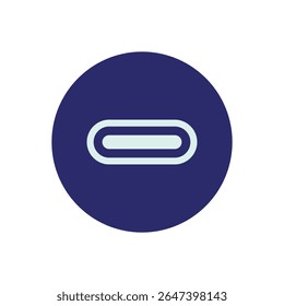 Envision a minimalist graphic design featuring a stylized representation of a USB Type-C port, set against a solid, deep indigo circular background.