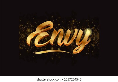 envy gold word text with sparkle and glitter background suitable for card, brochure or typography logo design