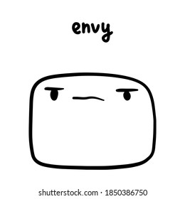 Envy hand drawn vector illustration in cartoon doodle style face expressive emotion man lettering