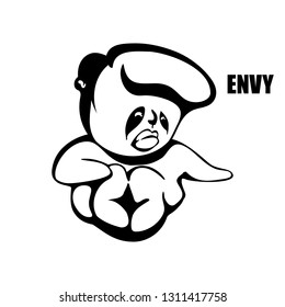 envy. hand drawn vector monochrome outline cartoon character illustration with white background