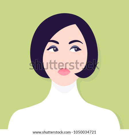 Envy and hypocrisy. A woman's face. Portrait of a sad girl. Competition and conflicts. Avatar. Vector illustration