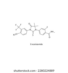 Estructura molecular esquelética plana de la enzalutamida Antagonista del receptor Androgen utilizado en el tratamiento del cáncer de próstata. Ilustración vectorial.