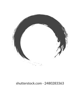 Enzo zen religion symbol. Paint brush, calligraphy circle. Japanes culture meditation. Vector illustration