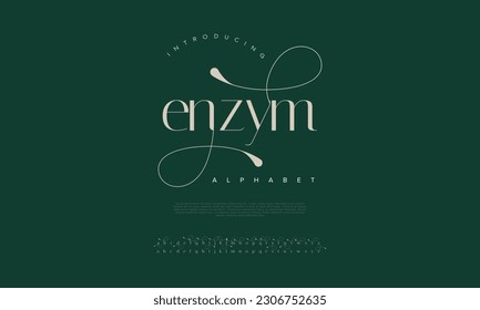 Enzym elegant alphabet letters font and number. Classic Lettering Minimal Fashion Designs. Typography modern serif fonts decorative vintage design concept. vector illustration