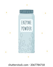Enzyme Powder Wash. Skin Care. Morning Routine. Face Cleansing. Hand Drawn Beauty Product. Vector Illustration In Flat Cartoon Style.