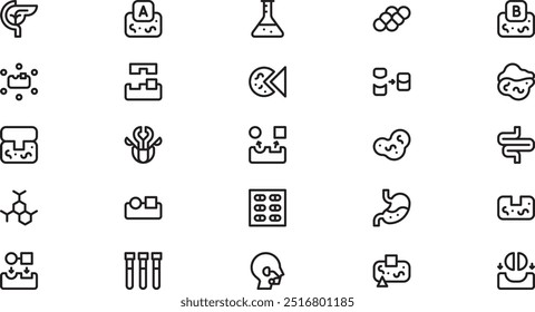 Enzymes-Symbole Hochwertige Vektorsymbol-Kollektion mit bearbeitbarem Strich. Ideal für professionelle und kreative Projekte.