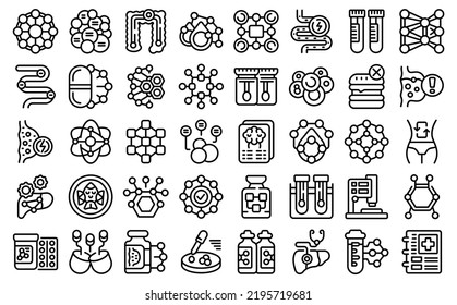 Enzymes icons set outline vector. Digestive food. Structure body