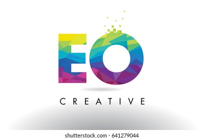 EO E O Colorful Letter Design with Creative Origami Triangles Rainbow Vector.