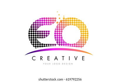 EO E O Dots Letter Logo Design with Magenta Bubble Circles and Swoosh