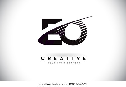 EO E O Letter Logo Design with Swoosh and Black Lines. Modern Creative zebra lines Letters Vector Logo