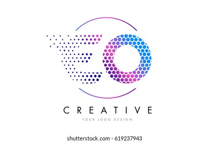 EO E O Pink Magenta Dotted Bubble Letter Logo Design. Dots Lettering Vector Illustration