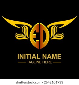 EO Golden Wing Emblem Logo with elegant gold wings, sleek and modern design. Ideal for branding, creative projects, luxury businesses, or artistic ventures.