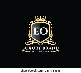 EO Letra inicial Oro caligrafía caligráfica femenina floral mano trenzada heráldica monograma antiguo estilo vintage diseño logotipo de lujo estilo antiguo.