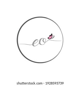 EO initial letter handwriting logo design with butterfly