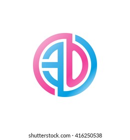 EO initial letters linked circle logo pink blue