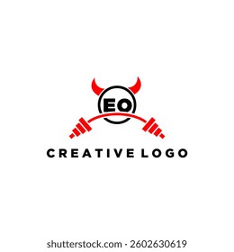 EO initial monogram for fitnes or gym logo with devil style design