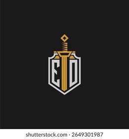 EO monograma inicial para imagem de escudo e espada